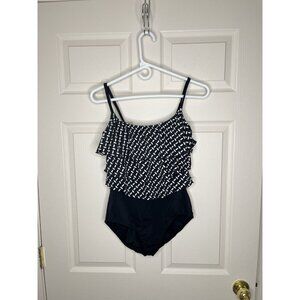 Robby Len Women’s Size 10 One Piece Swimsuit Black And White Full Coverage